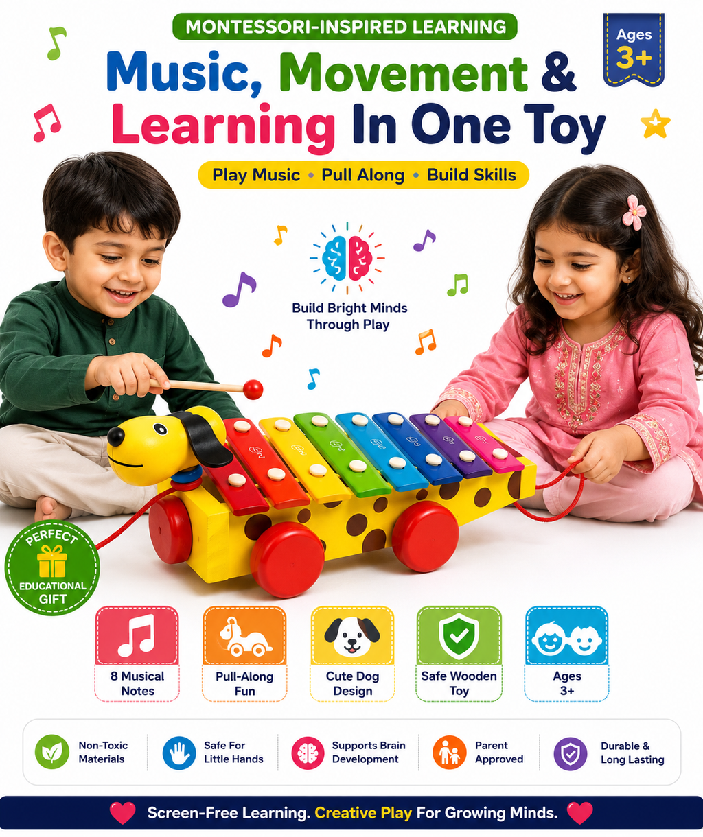 Wooden Hand-Knock Xylophone for Kids – Colorful Animal-Shaped Musical Toy with 8-Key Xylophone & Mallet