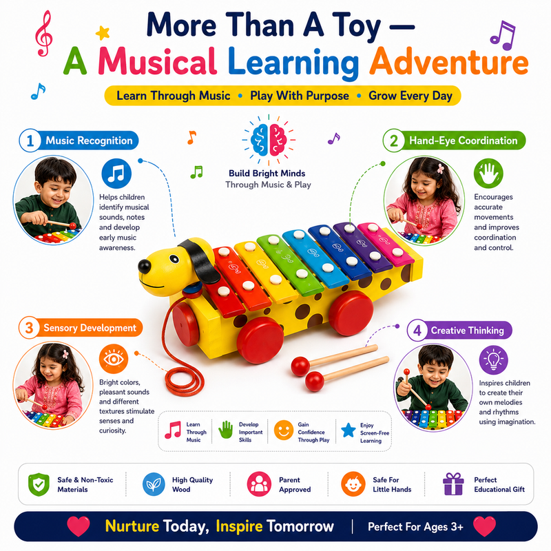 Wooden Hand-Knock Xylophone for Kids – Colorful Animal-Shaped Musical Toy with 8-Key Xylophone & Mallet