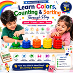 Wooden Rainbow Calculating Circle for Kids 3+ – Montessori-Inspired Color Sorting & Counting Toy with Stacking Rings – Early Math Learning Activity for Toddlers