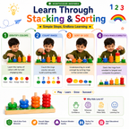 Wooden Rainbow Calculating Circle for Kids 3+ – Montessori-Inspired Color Sorting & Counting Toy with Stacking Rings – Early Math Learning Activity for Toddlers