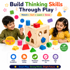 Montessori Shape Sorter Wooden Toy for Kids 3+ – 15-Piece Shape Matching & Sorting Activity Box with Colorful Geometric Blocks