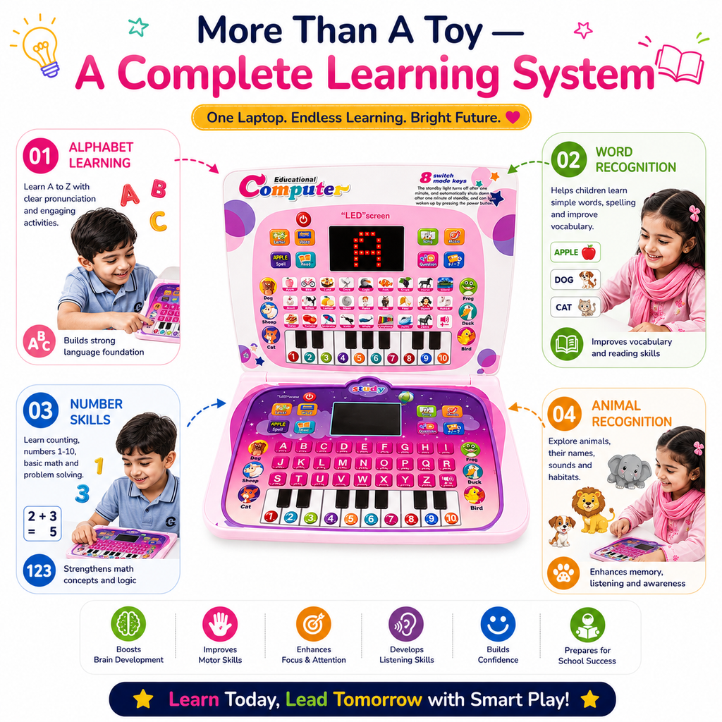 Educational Learning Computer for Kids – Interactive Preschool Learning Toy with LED Screen, Alphabet & Word Learning, Reading, Spelling, Numbers