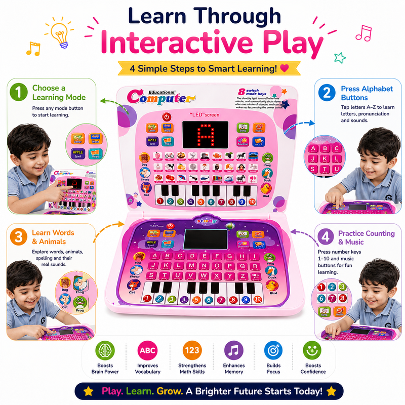 Educational Learning Computer for Kids – Interactive Preschool Learning Toy with LED Screen, Alphabet & Word Learning, Reading, Spelling, Numbers