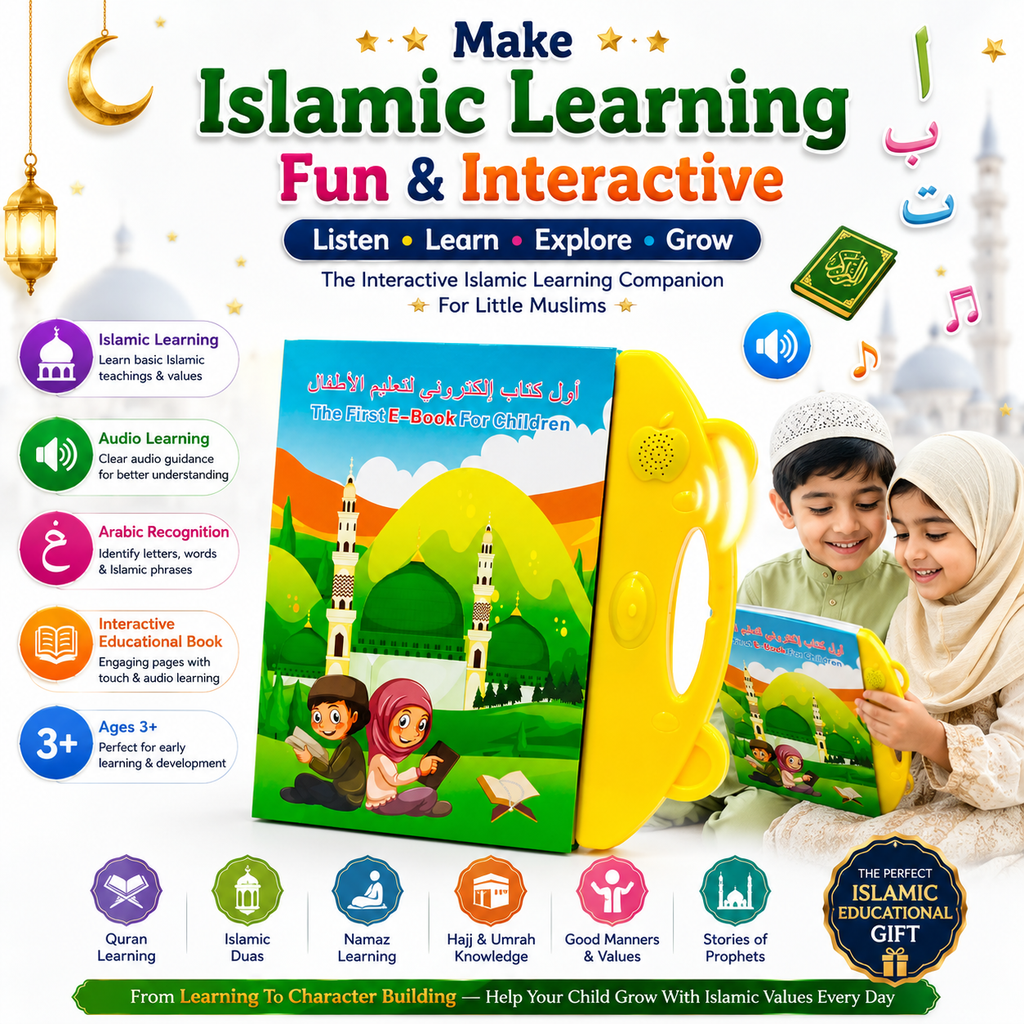 Interactive Islamic Learning Book for Kids 3+ – Educational Arabic & Quran Learning Toy with Touch & Audio Features, Islamic Duas, Namaz