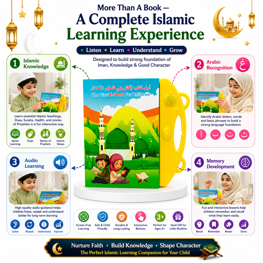 Interactive Islamic Learning Book for Kids 3+ – Educational Arabic & Quran Learning Toy with Touch & Audio Features, Islamic Duas, Namaz