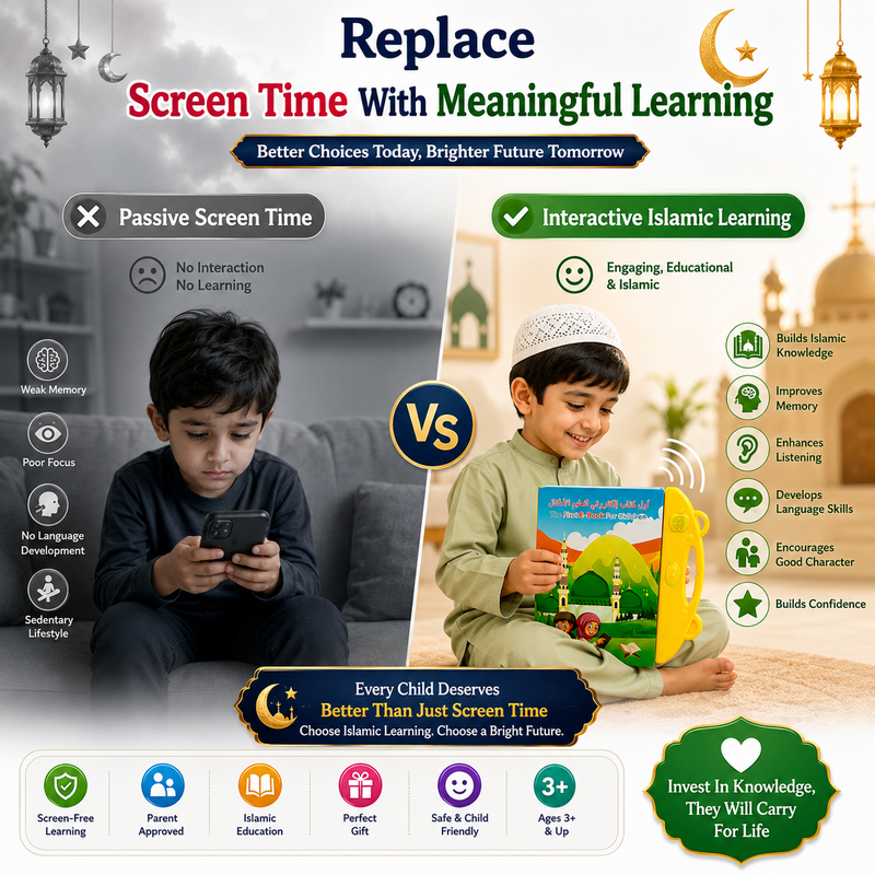 Interactive Islamic Learning Book for Kids 3+ – Educational Arabic & Quran Learning Toy with Touch & Audio Features, Islamic Duas, Namaz