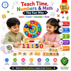 Wooden Educational Learning Clock & Abacus Toy for Kids 3+ – Montessori-Inspired Time Teaching Toy with Number Blocks, Counting Beads & Math Learning Activities for Children