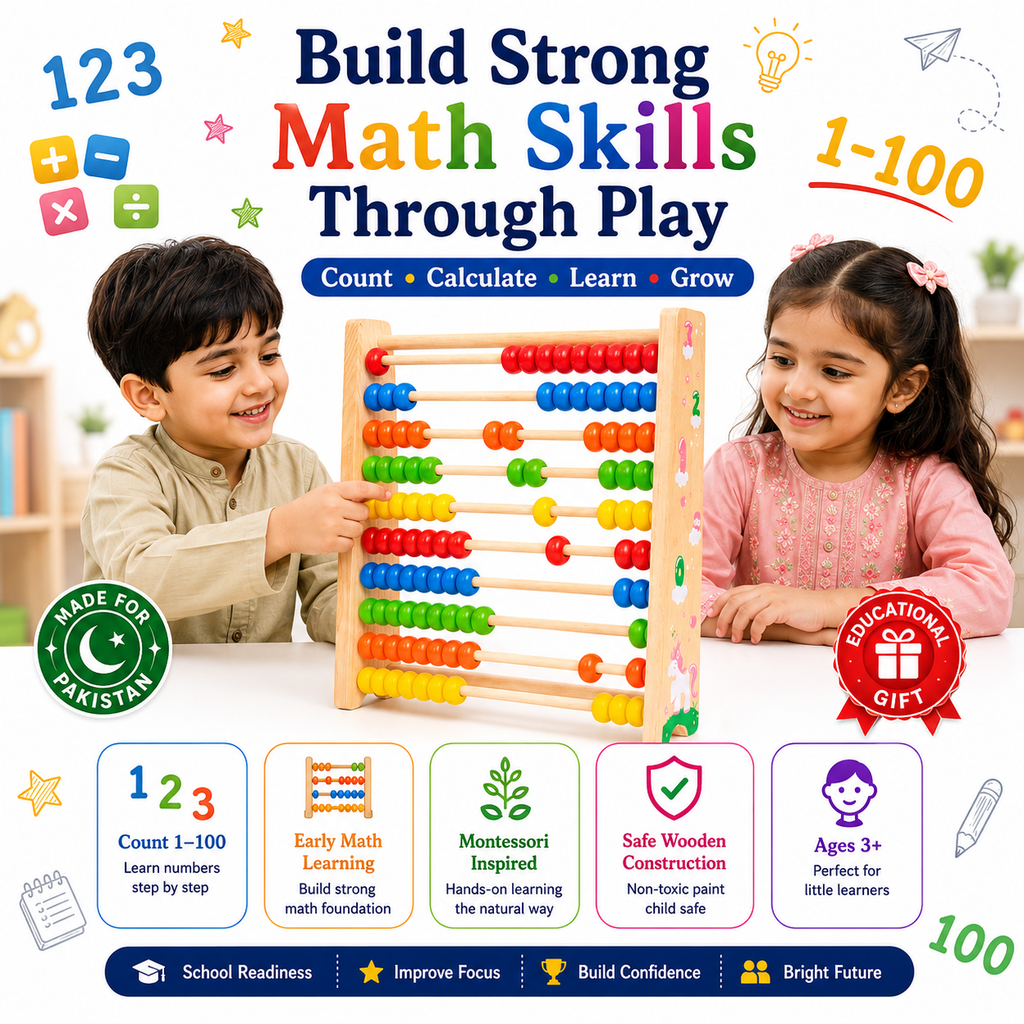 Wooden Abacus for Kids 3+ – Montessori-Inspired Educational Counting Toy for Learning Numbers 1–100, Early Math, Counting, Addition & Subtraction, Fine Motor Skills