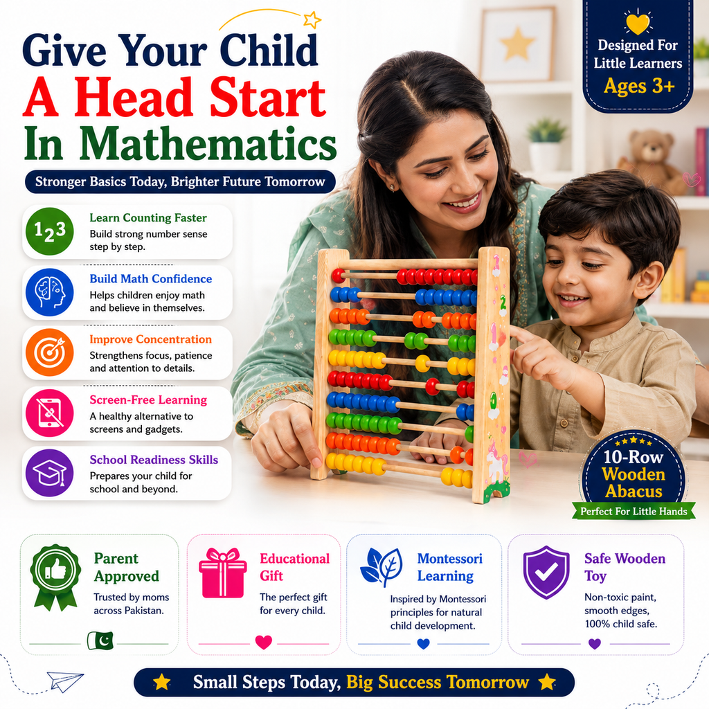 Wooden Abacus for Kids 3+ – Montessori-Inspired Educational Counting Toy for Learning Numbers 1–100, Early Math, Counting, Addition & Subtraction, Fine Motor Skills