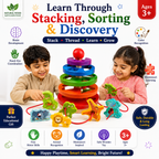 Educational Stacking & Threading Toy for Kids 3+ – Montessori-Inspired Wooden Animal Ring Stacker & Sorting Activity for Fine Motor Skills
