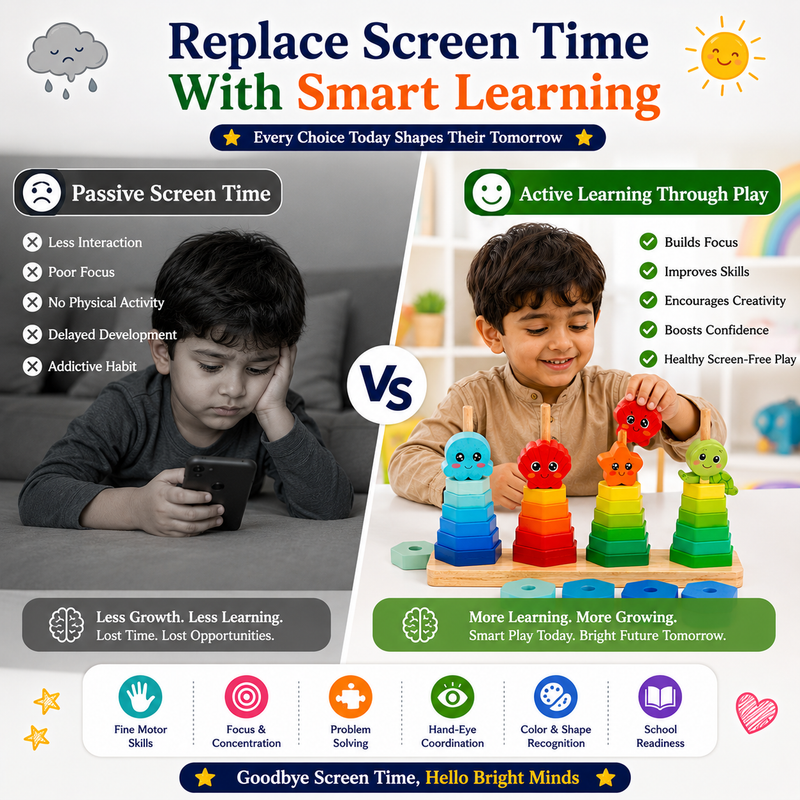 Montessori Wooden Stacking Toy for Kids 3+ – Colorful Shape Sorting & Stacking Learning Game for Toddlers, Educational Wooden Toy for Fine Motor Skills