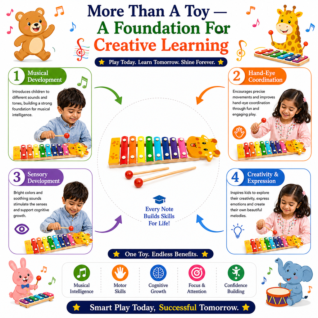 Musical Xylophone Toy for Kids 3+ – 8-Tone Colorful Wooden-Style Piano & Percussion Instrument with Mallets, Fun Music Learning Toy for Toddlers
