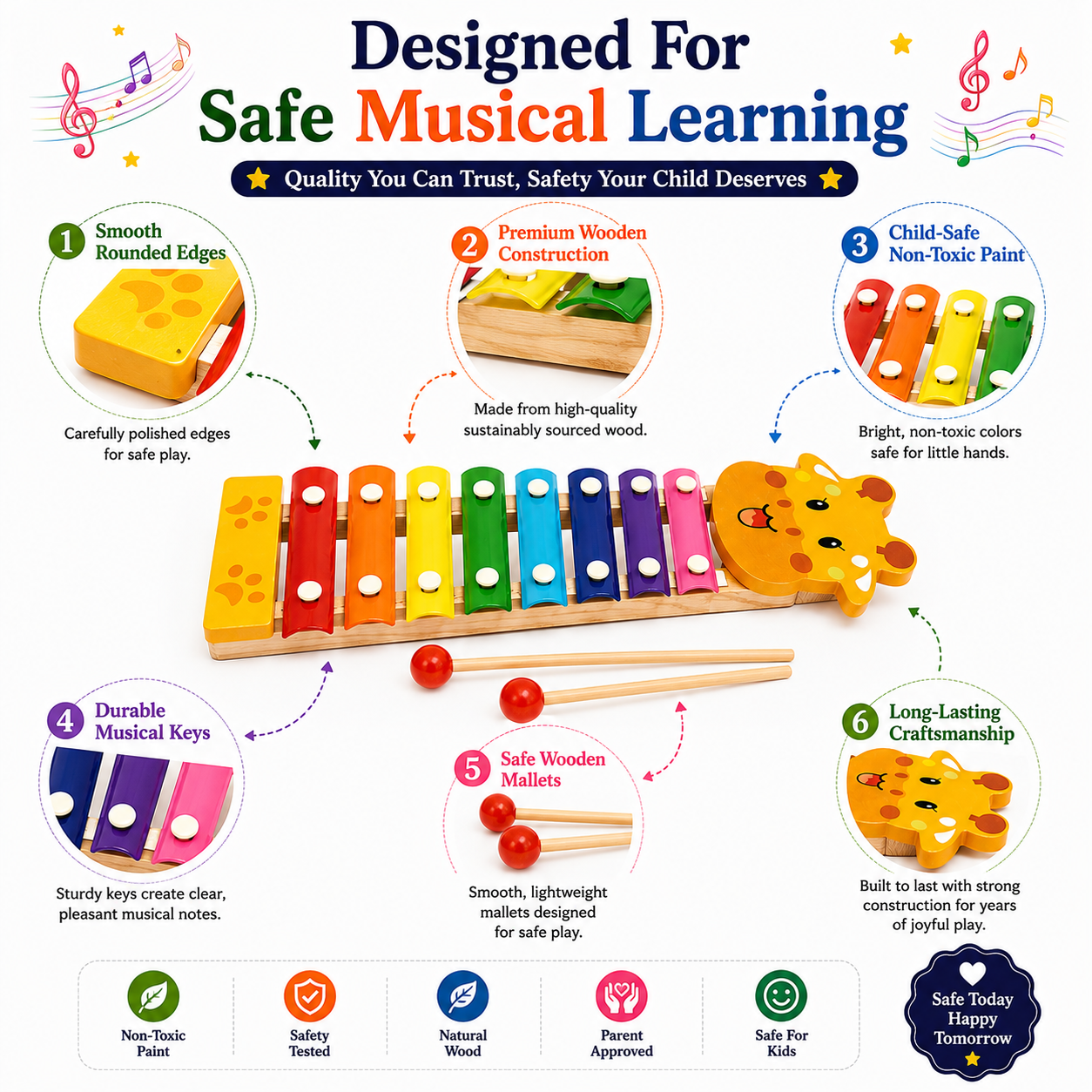 Musical Xylophone Toy for Kids 3+ – 8-Tone Colorful Wooden-Style Piano & Percussion Instrument with Mallets, Fun Music Learning Toy for Toddlers