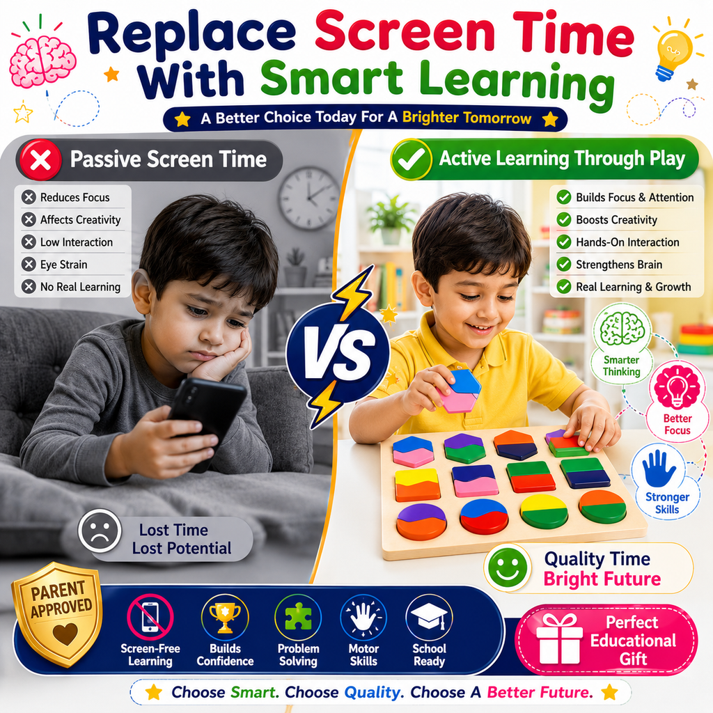 Montessori Wooden Shape Matching Puzzle for Kids 3+ – Educational Color & Shape Recognition Learning Toy, Wooden Matching Board for Brain Development,