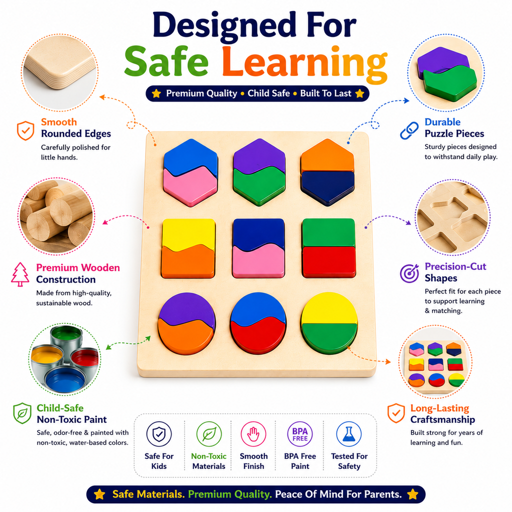 Montessori Wooden Shape Matching Puzzle for Kids 3+ – Educational Color & Shape Recognition Learning Toy, Wooden Matching Board for Brain Development,