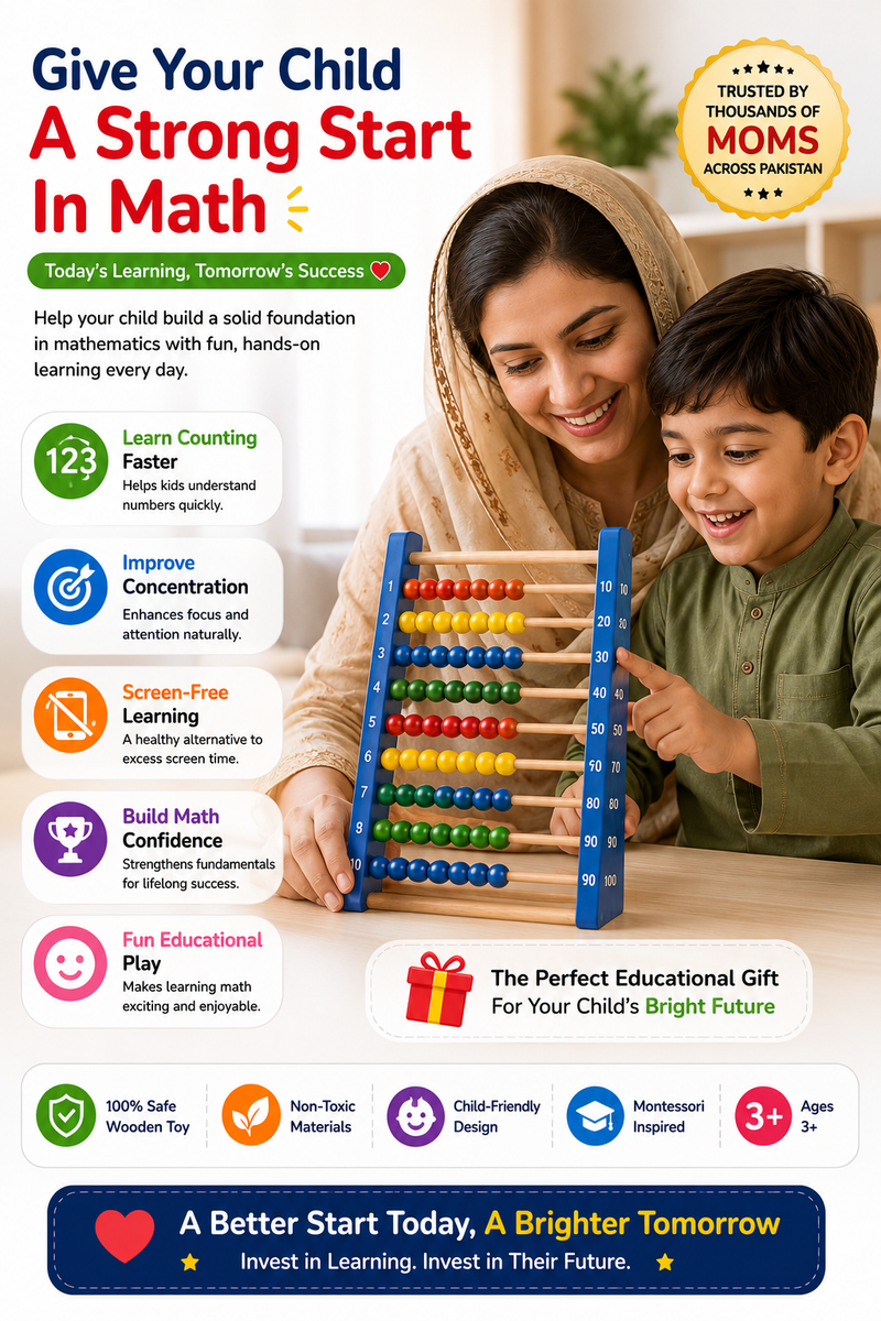 Wooden Abacus for Kids 3+ – 100-Bead Counting & Math Learning Toy with Colorful Sliding Beads – Early Educational Abacus for Number Recognition
