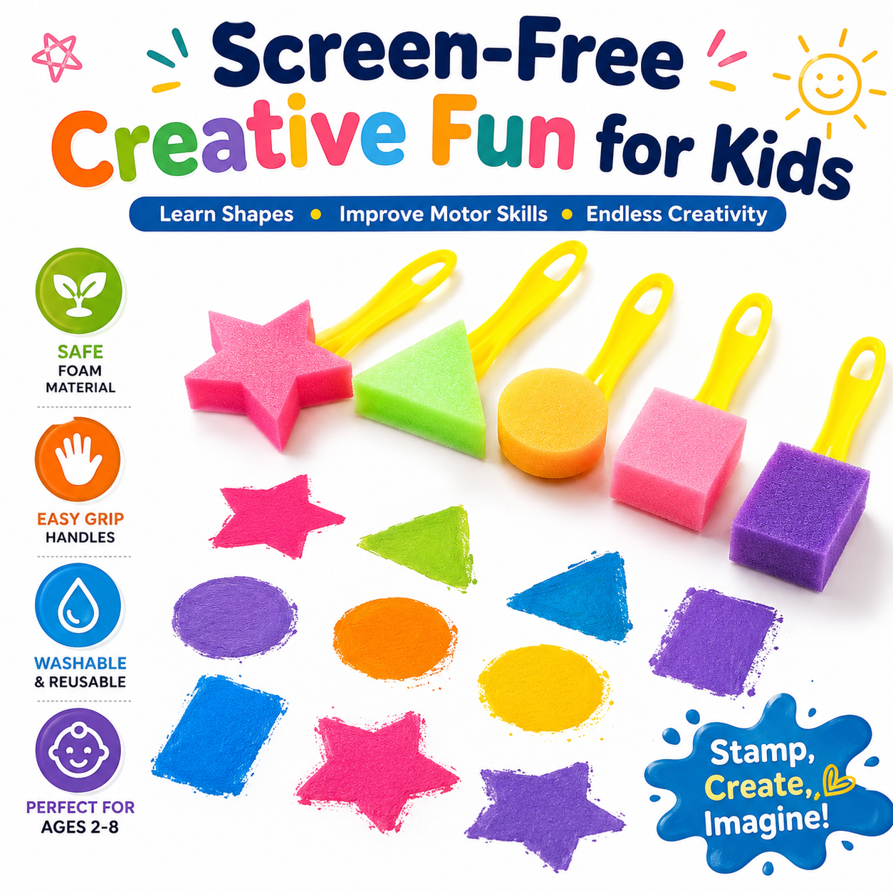 Washable Kids Stampers – Foam Shape Painting Set for Drawing, Crafts & Screen-Free Play