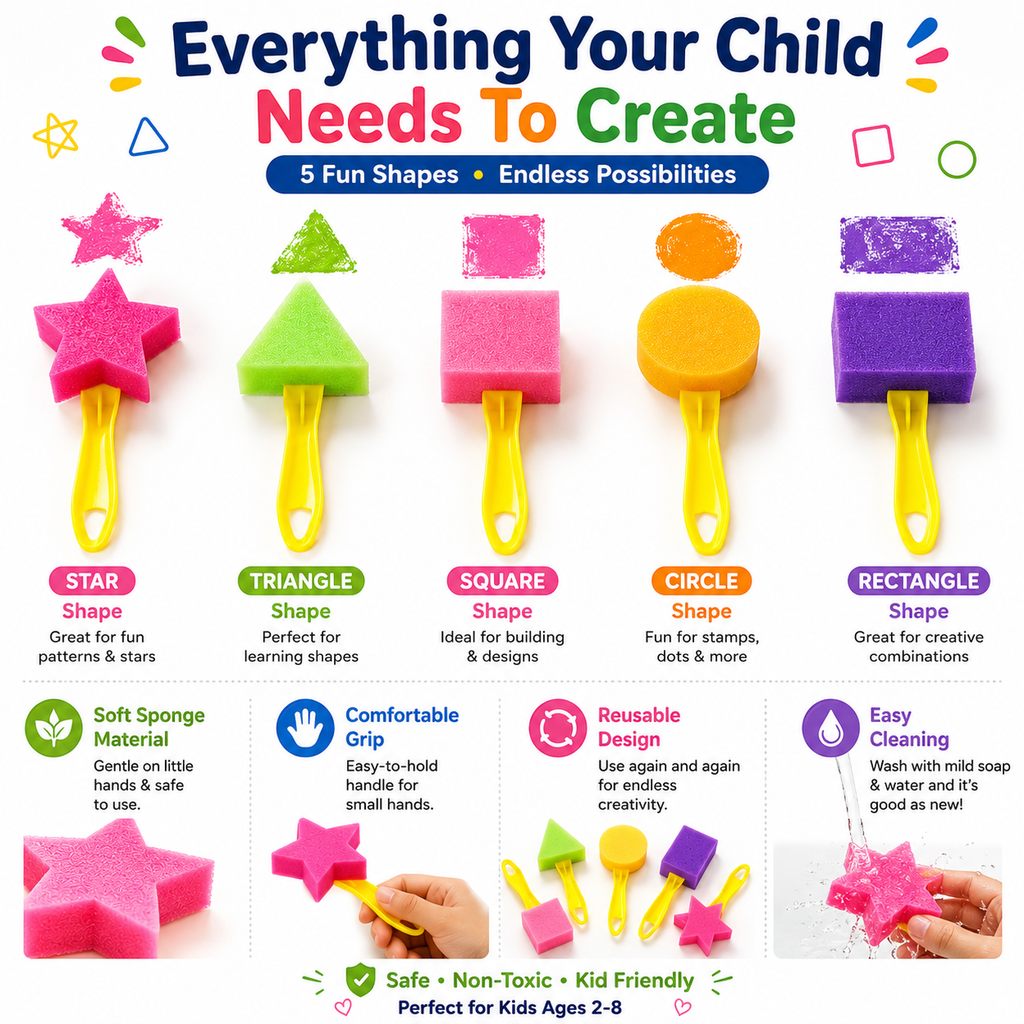 Washable Kids Stampers – Foam Shape Painting Set for Drawing, Crafts & Screen-Free Play