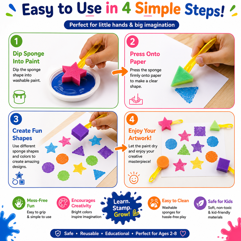 Washable Kids Stampers – Foam Shape Painting Set for Drawing, Crafts & Screen-Free Play