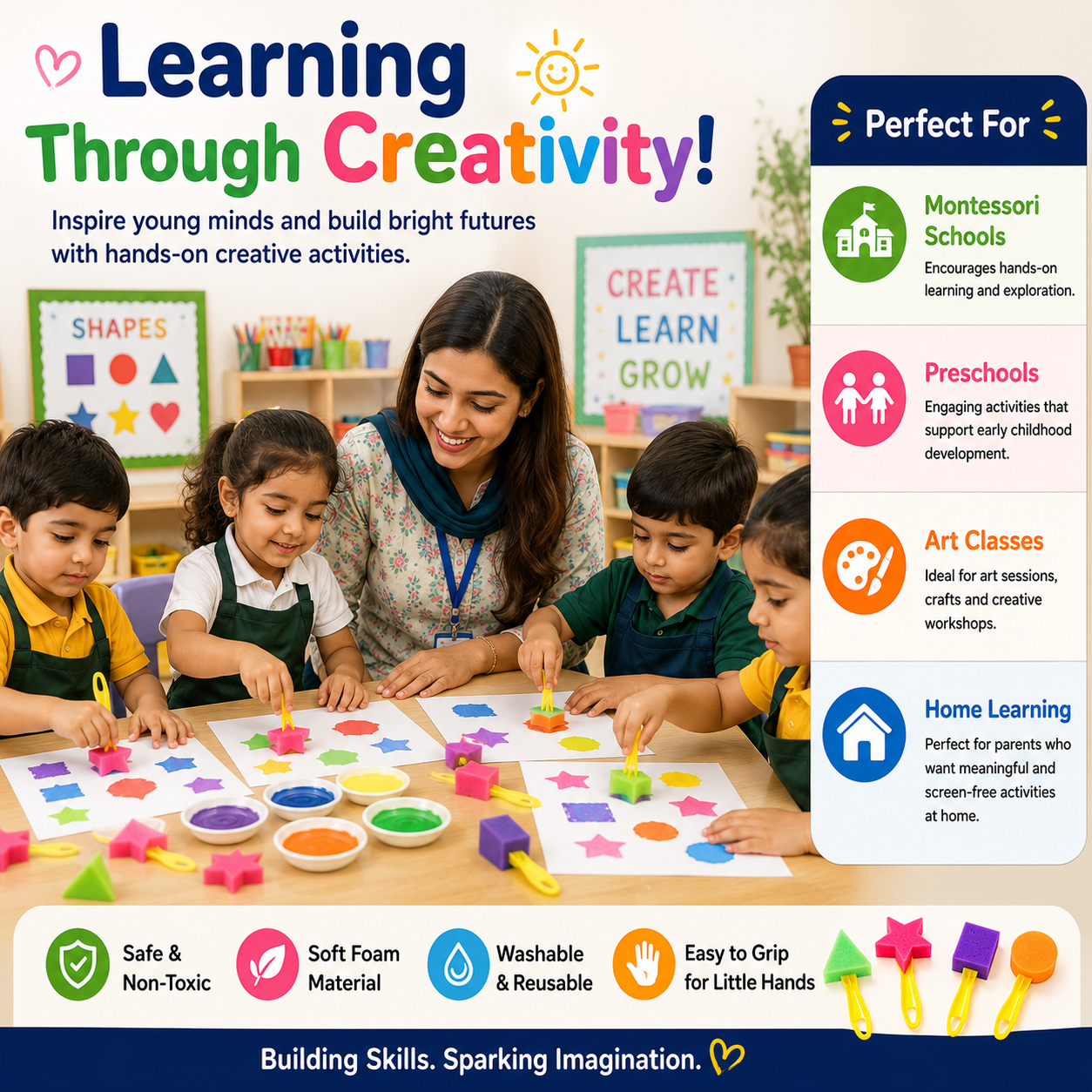 Washable Kids Stampers – Foam Shape Painting Set for Drawing, Crafts & Screen-Free Play