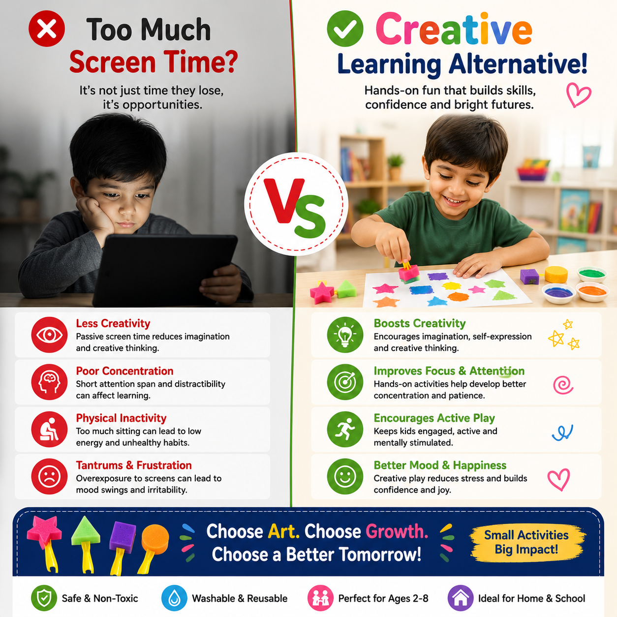 Washable Kids Stampers – Foam Shape Painting Set for Drawing, Crafts & Screen-Free Play