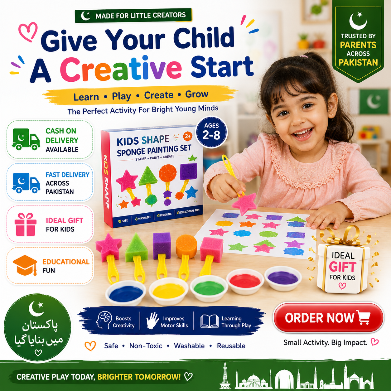 Washable Kids Stampers – Foam Shape Painting Set for Drawing, Crafts & Screen-Free Play