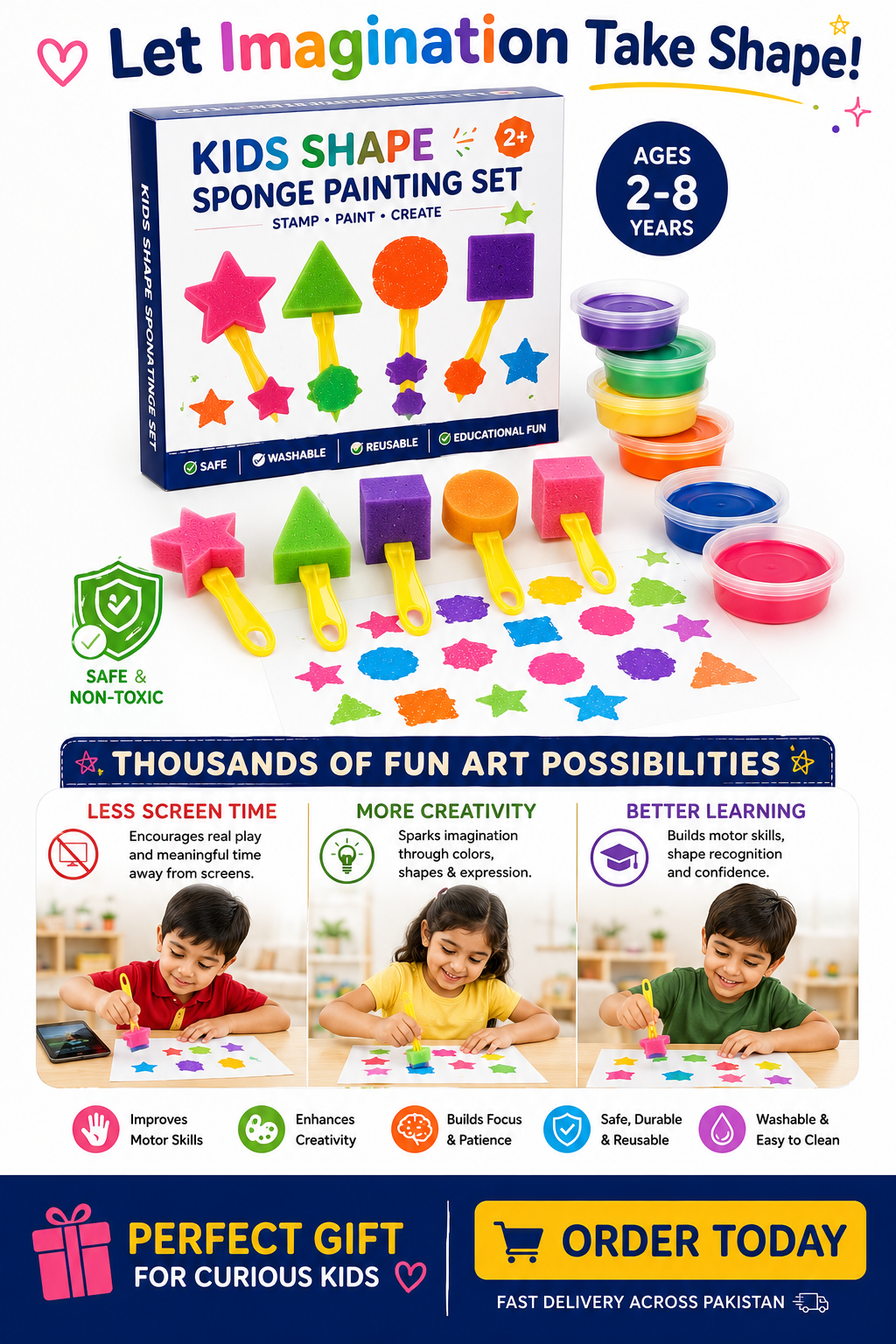 Washable Kids Stampers – Foam Shape Painting Set for Drawing, Crafts & Screen-Free Play