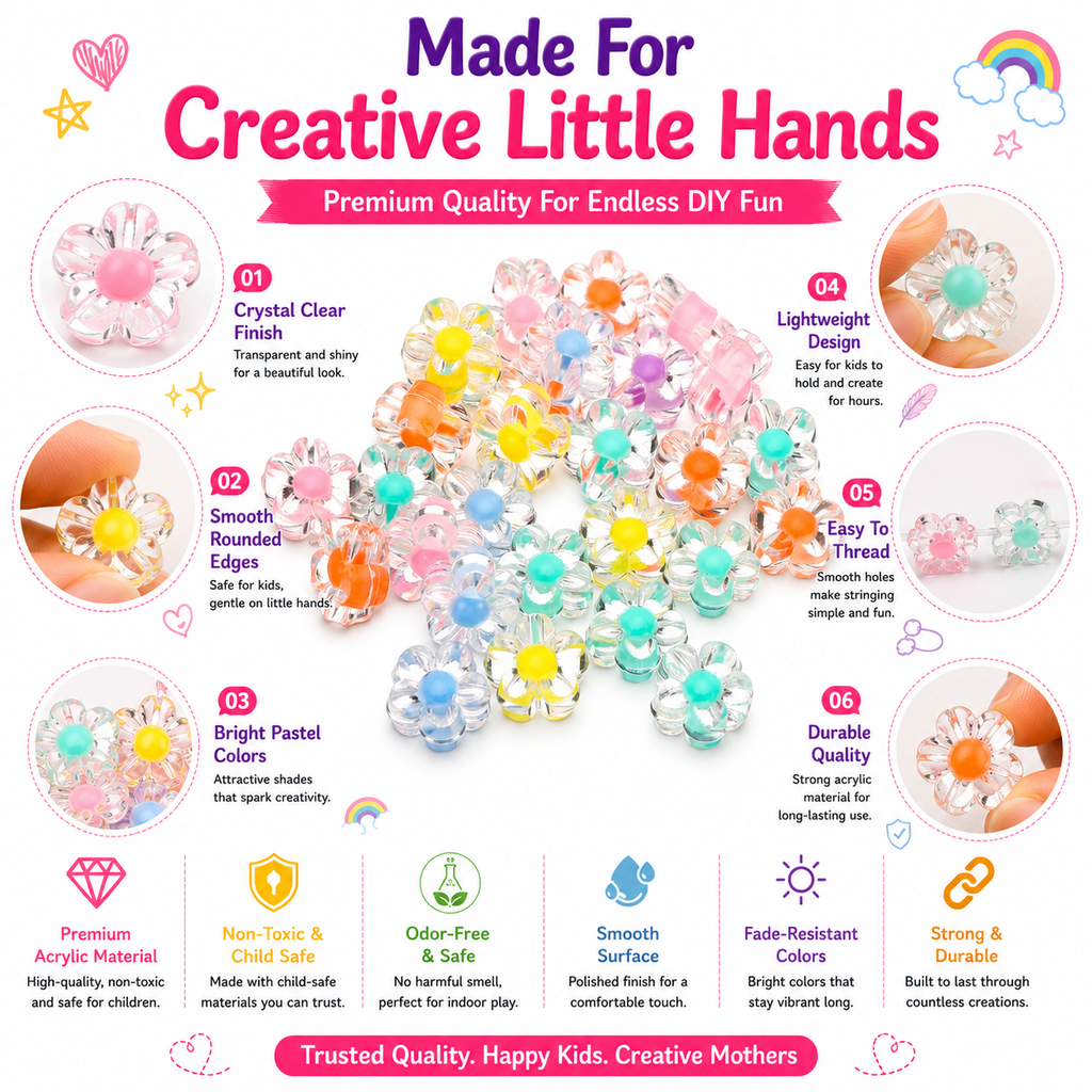 Acrylic Flower Beads for Jewelry Making – Pastel Beads for DIY Bracelets, Necklaces & Hair Accessories