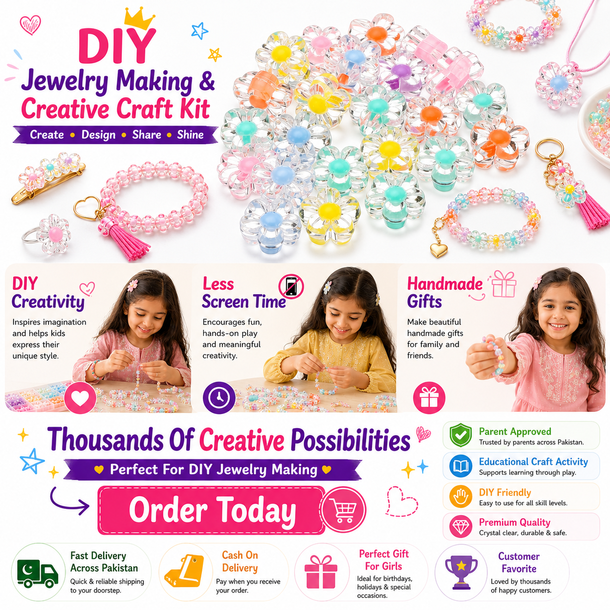 Acrylic Flower Beads for Jewelry Making – Pastel Beads for DIY Bracelets, Necklaces & Hair Accessories
