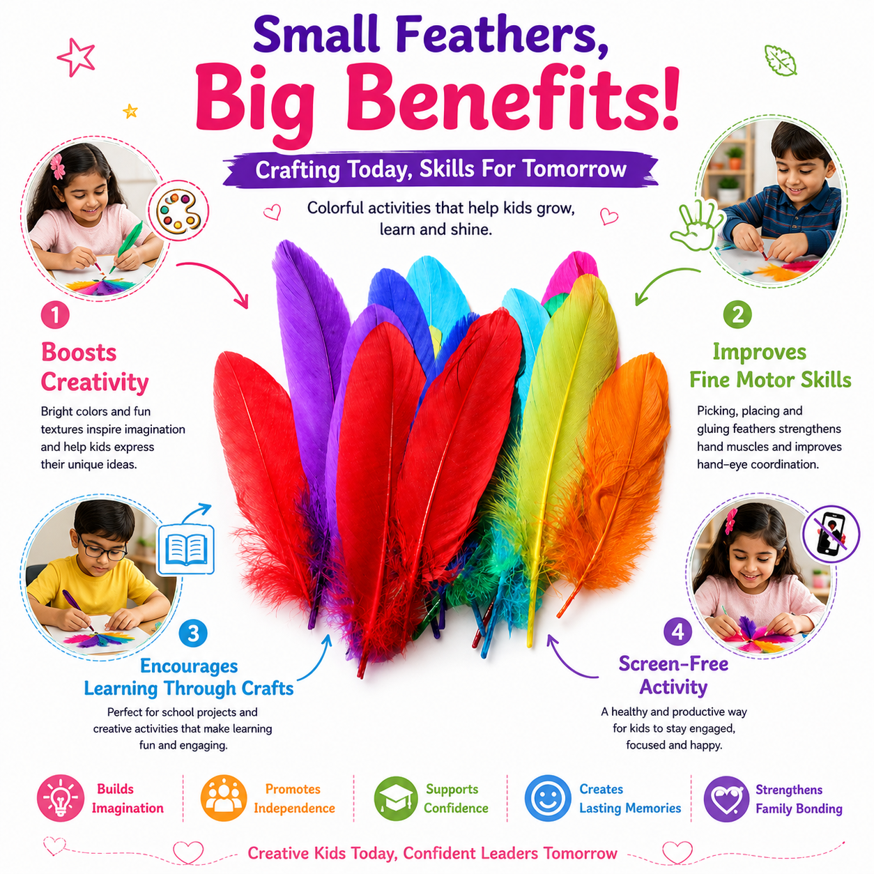 Assorted Craft Feathers – Bright Natural Feathers for DIY Bird Crafts, Cards, Decorations & School Projects