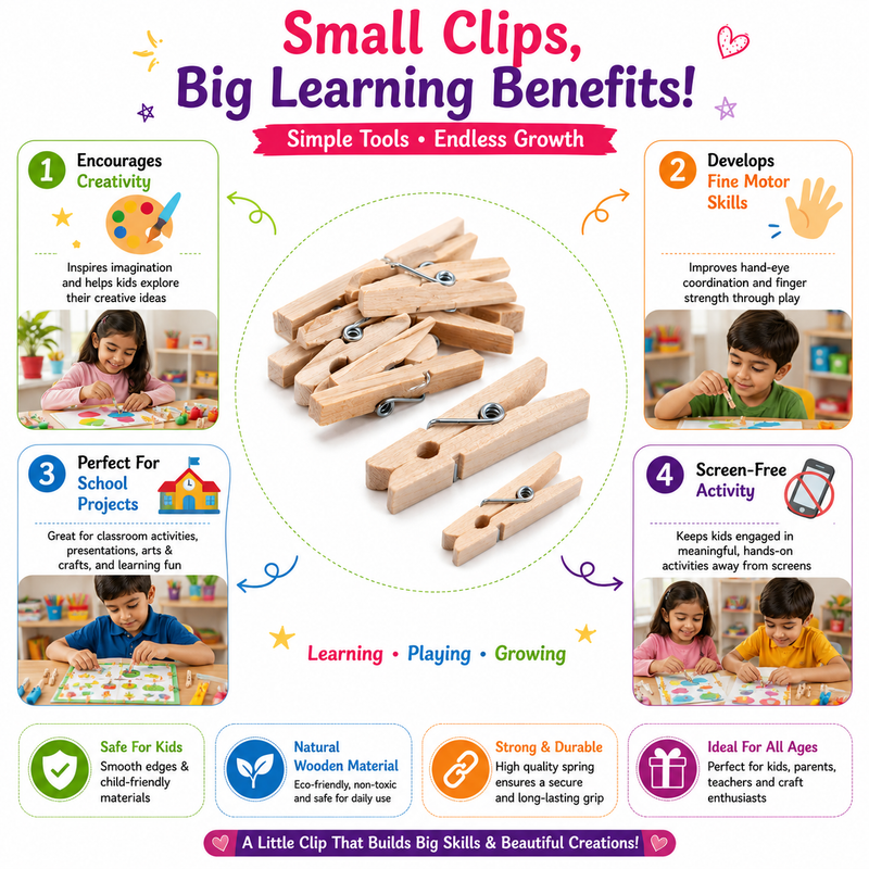 Natural Wooden Clips for DIY Crafts – Mini Clothespins for Photo Displays, Gift Wrapping & Scrapbooking