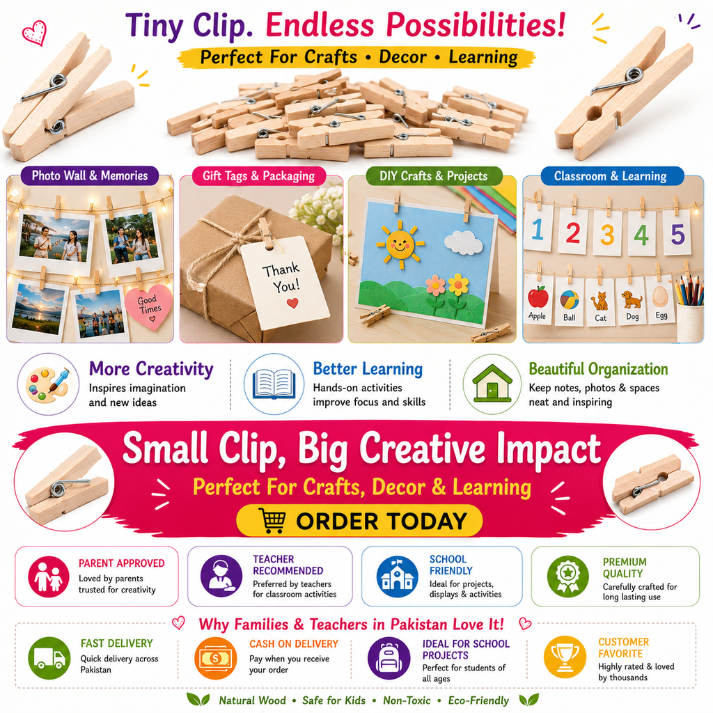 Natural Wooden Clips for DIY Crafts – Mini Clothespins for Photo Displays, Gift Wrapping & Scrapbooking