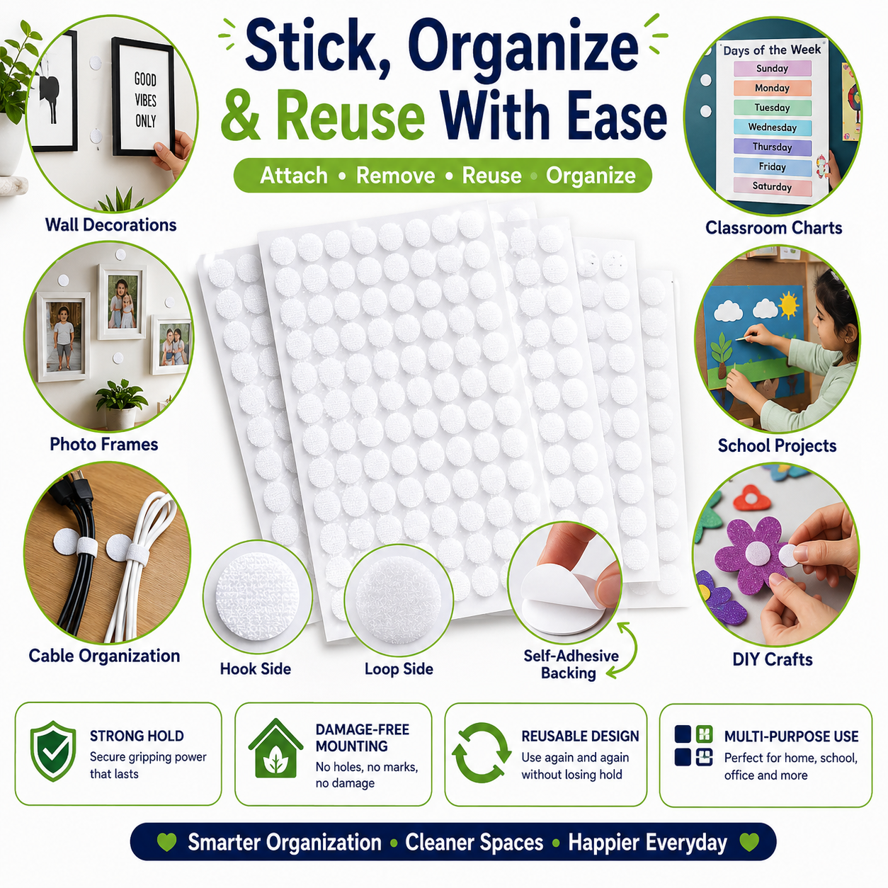 Double-Sided Adhesive Dots – Reusable Sticky Pads for Home Organization, Displays, Crafts & Decorations