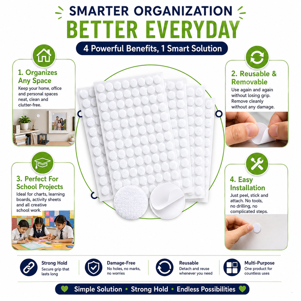 Double-Sided Adhesive Dots – Reusable Sticky Pads for Home Organization, Displays, Crafts & Decorations