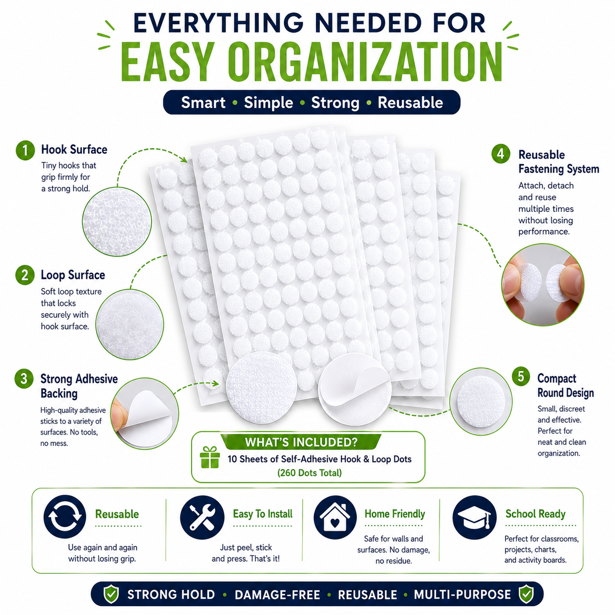 Double-Sided Adhesive Dots – Reusable Sticky Pads for Home Organization, Displays, Crafts & Decorations
