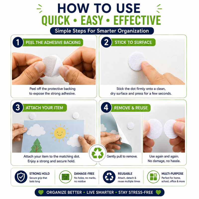 Double-Sided Adhesive Dots – Reusable Sticky Pads for Home Organization, Displays, Crafts & Decorations