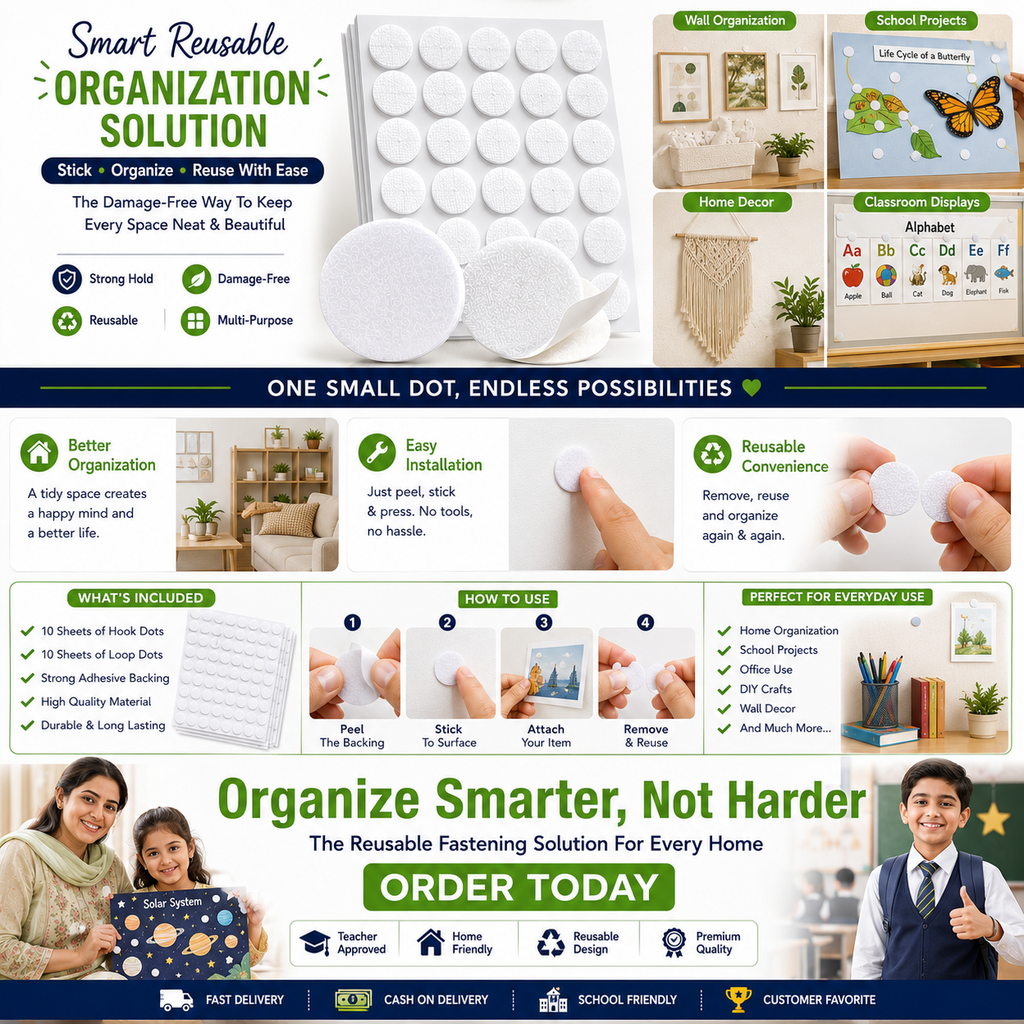 Double-Sided Adhesive Dots – Reusable Sticky Pads for Home Organization, Displays, Crafts & Decorations