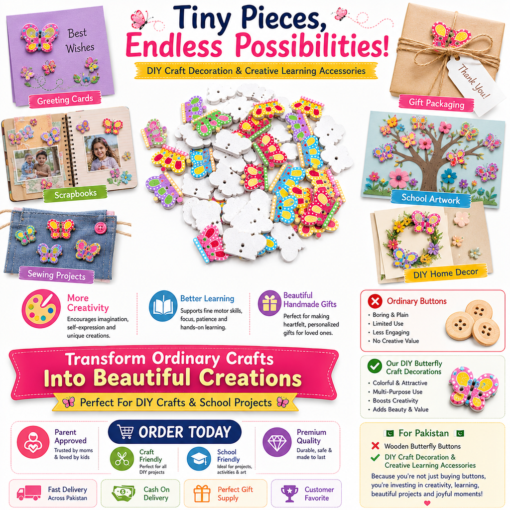 Wooden Butterfly Craft Embellishments – Colorful DIY Buttons for Scrapbooking, Jewelry, Gift Wrapping & School Projects