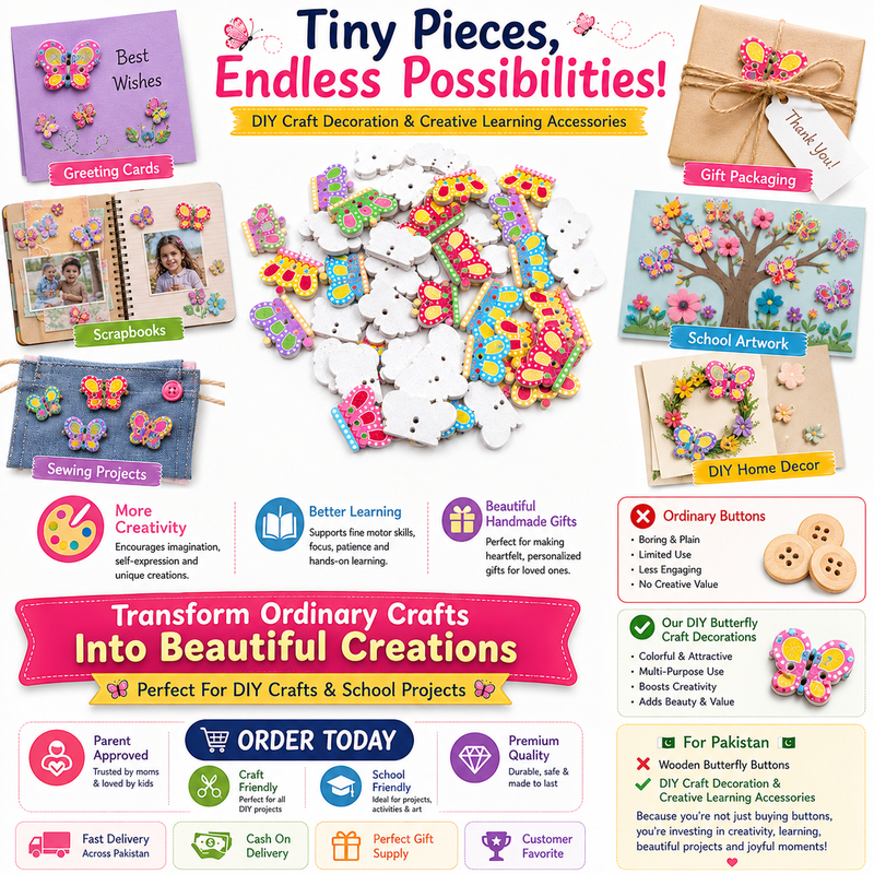 Wooden Butterfly Craft Embellishments – Colorful DIY Buttons for Scrapbooking, Jewelry, Gift Wrapping & School Projects