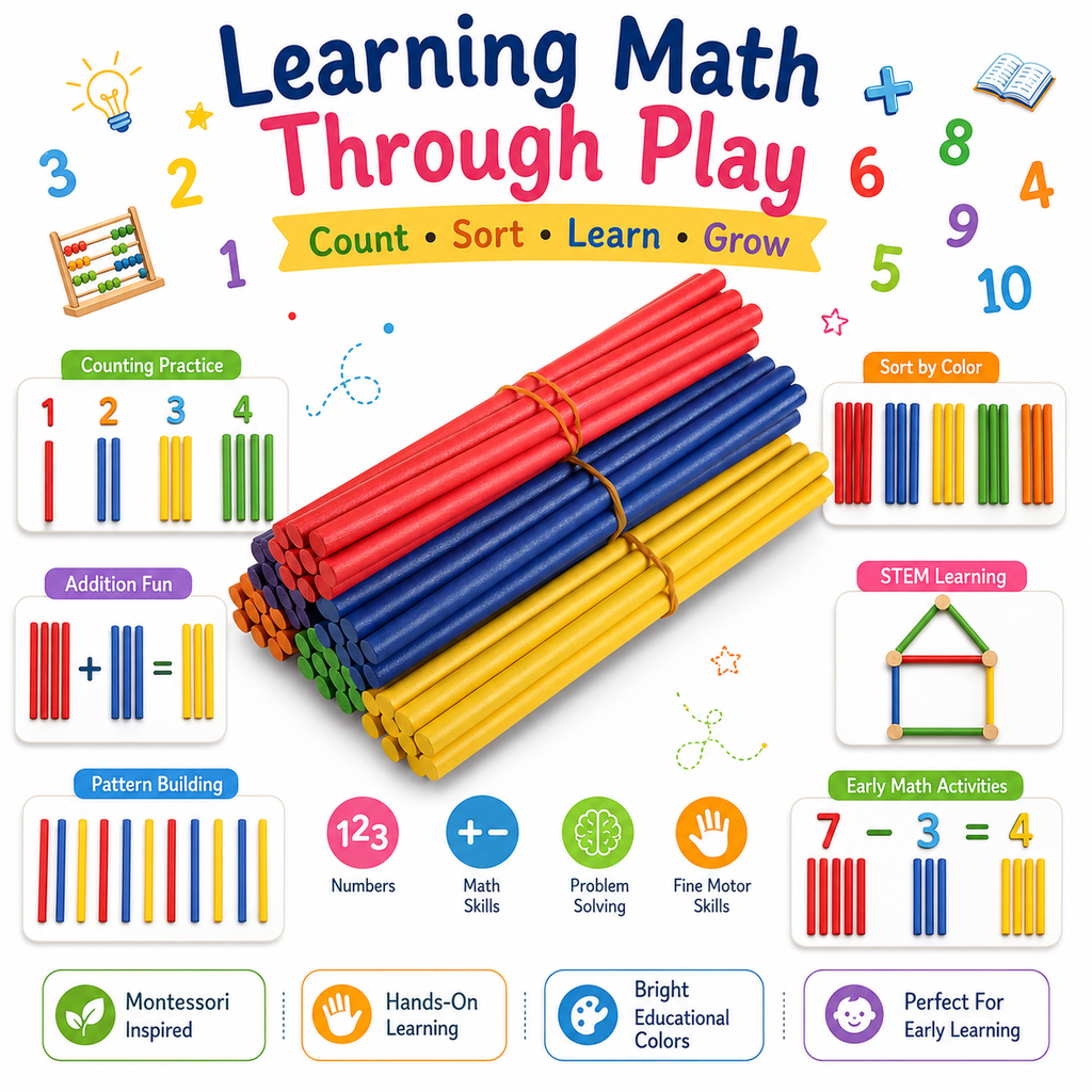 Colorful Math Learning Sticks – Educational Counting Rods for Preschool, Kindergarten & Early STEM Activities
