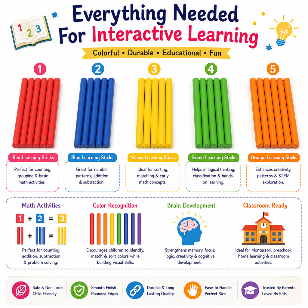 Colorful Math Learning Sticks – Educational Counting Rods for Preschool, Kindergarten & Early STEM Activities