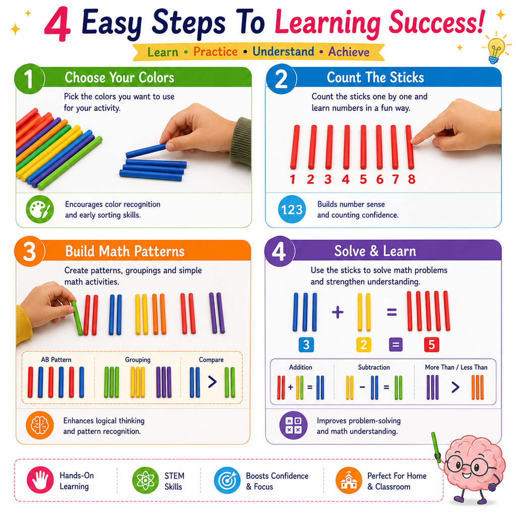 Colorful Math Learning Sticks – Educational Counting Rods for Preschool, Kindergarten & Early STEM Activities