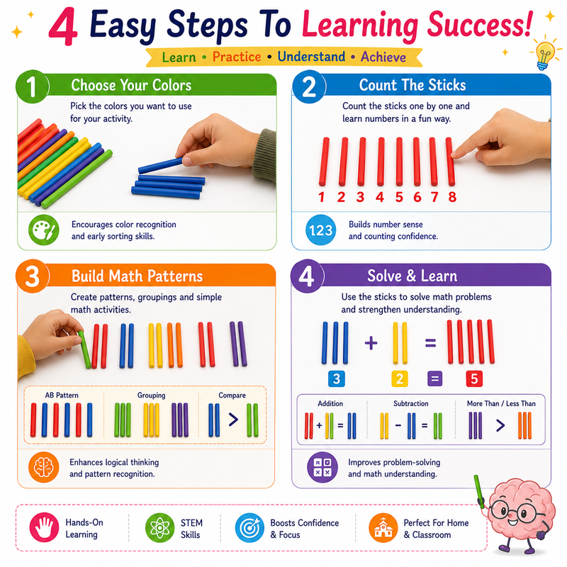 Colorful Math Learning Sticks – Educational Counting Rods for Preschool, Kindergarten & Early STEM Activities