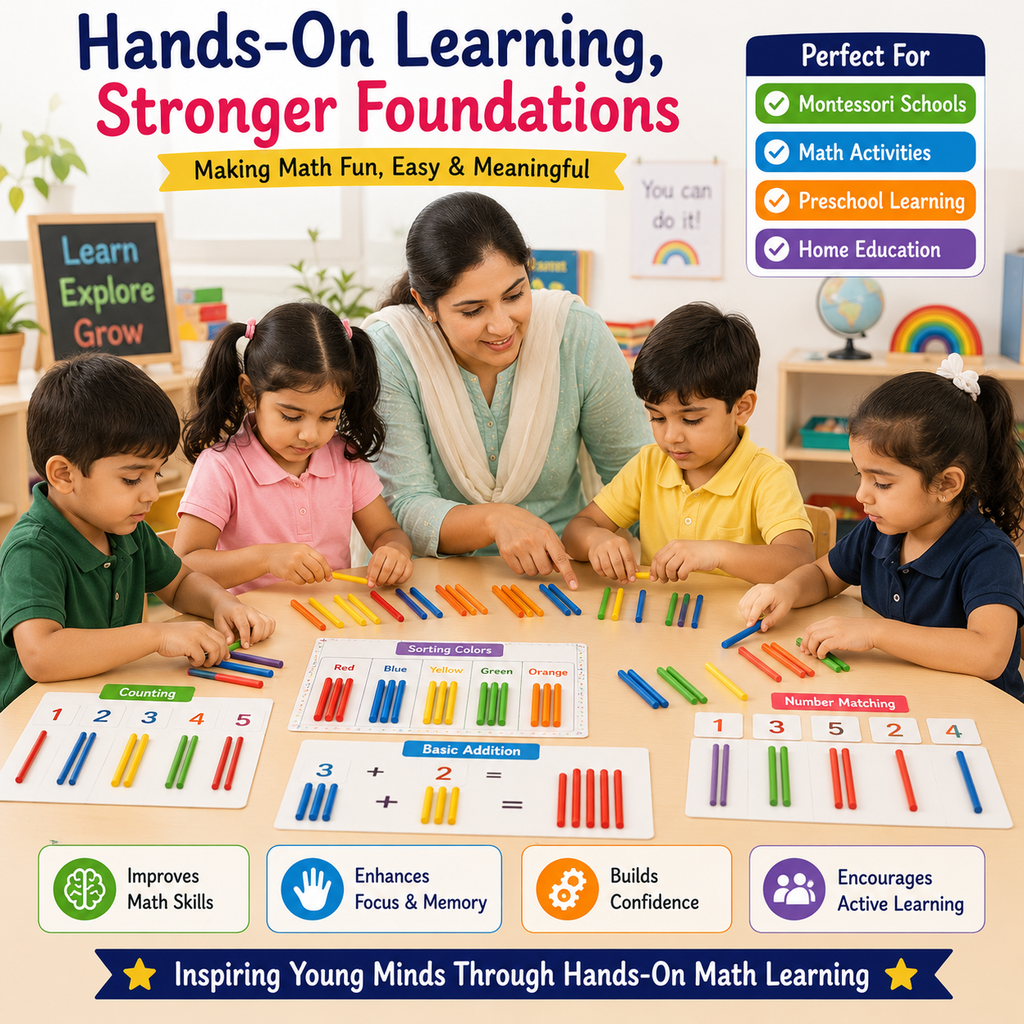 Colorful Math Learning Sticks – Educational Counting Rods for Preschool, Kindergarten & Early STEM Activities