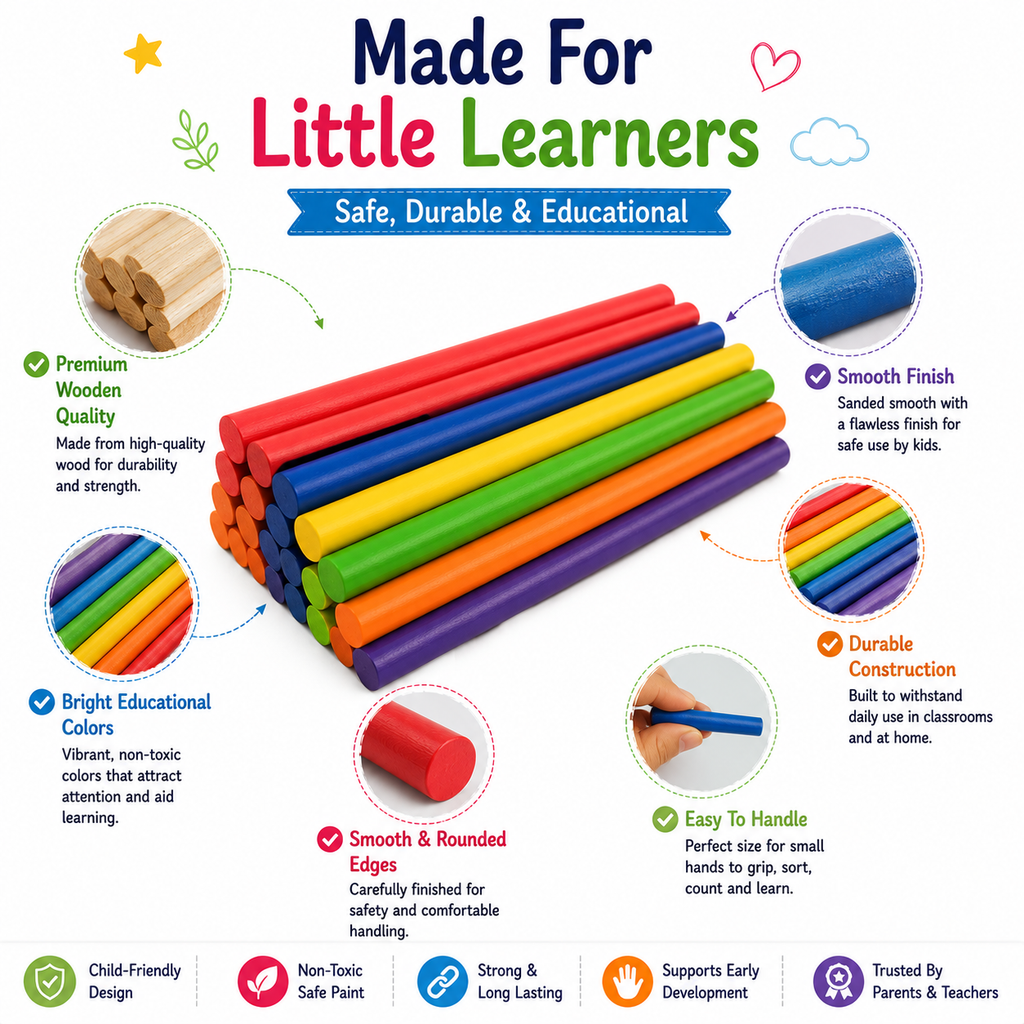 Colorful Math Learning Sticks – Educational Counting Rods for Preschool, Kindergarten & Early STEM Activities