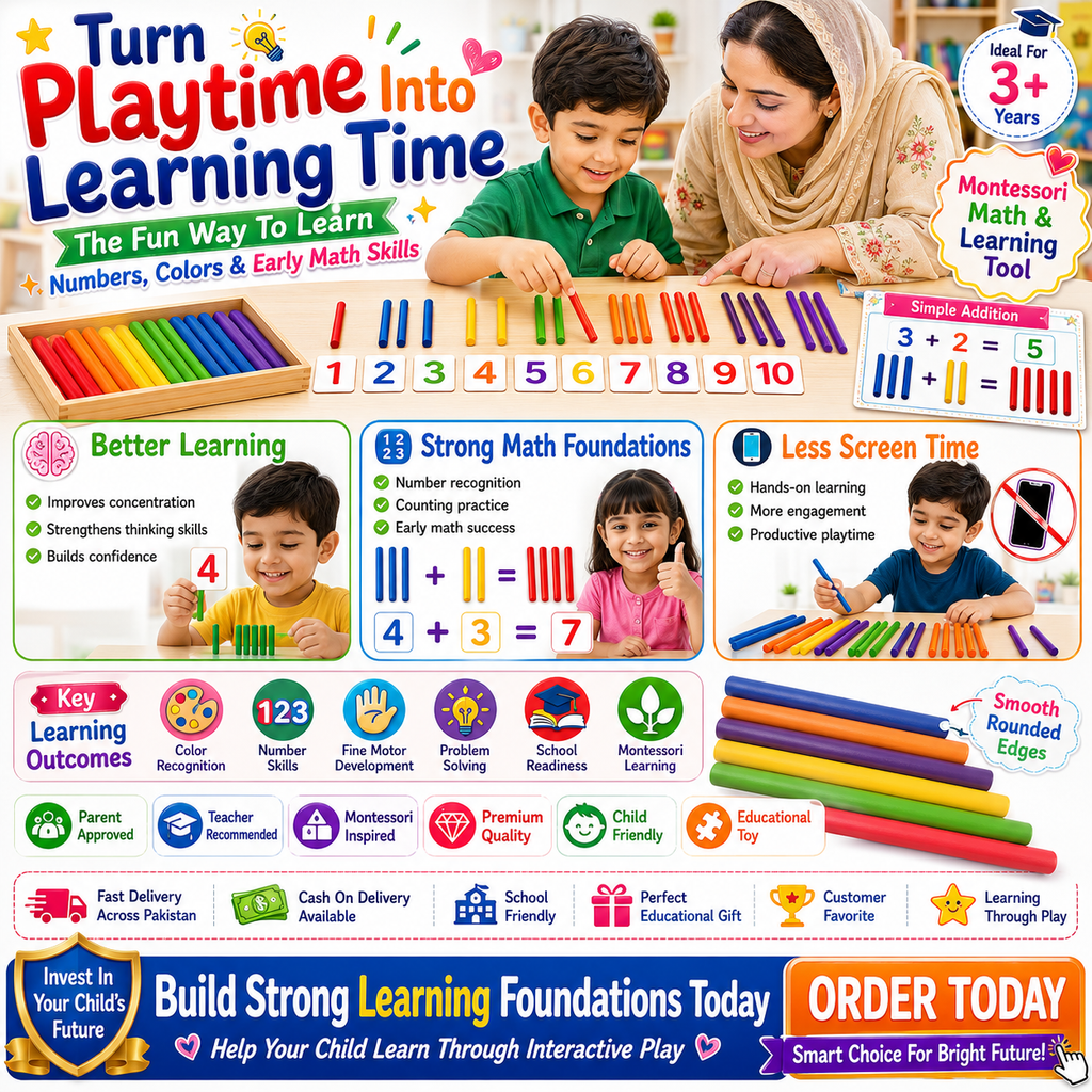 Colorful Math Learning Sticks – Educational Counting Rods for Preschool, Kindergarten & Early STEM Activities