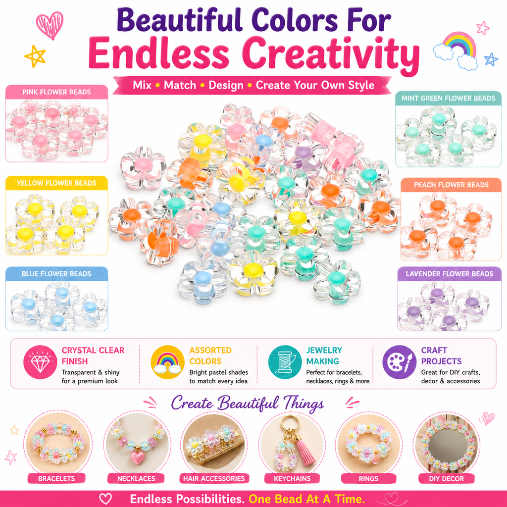 Acrylic Flower Beads for Jewelry Making – Pastel Beads for DIY Bracelets, Necklaces & Hair Accessories