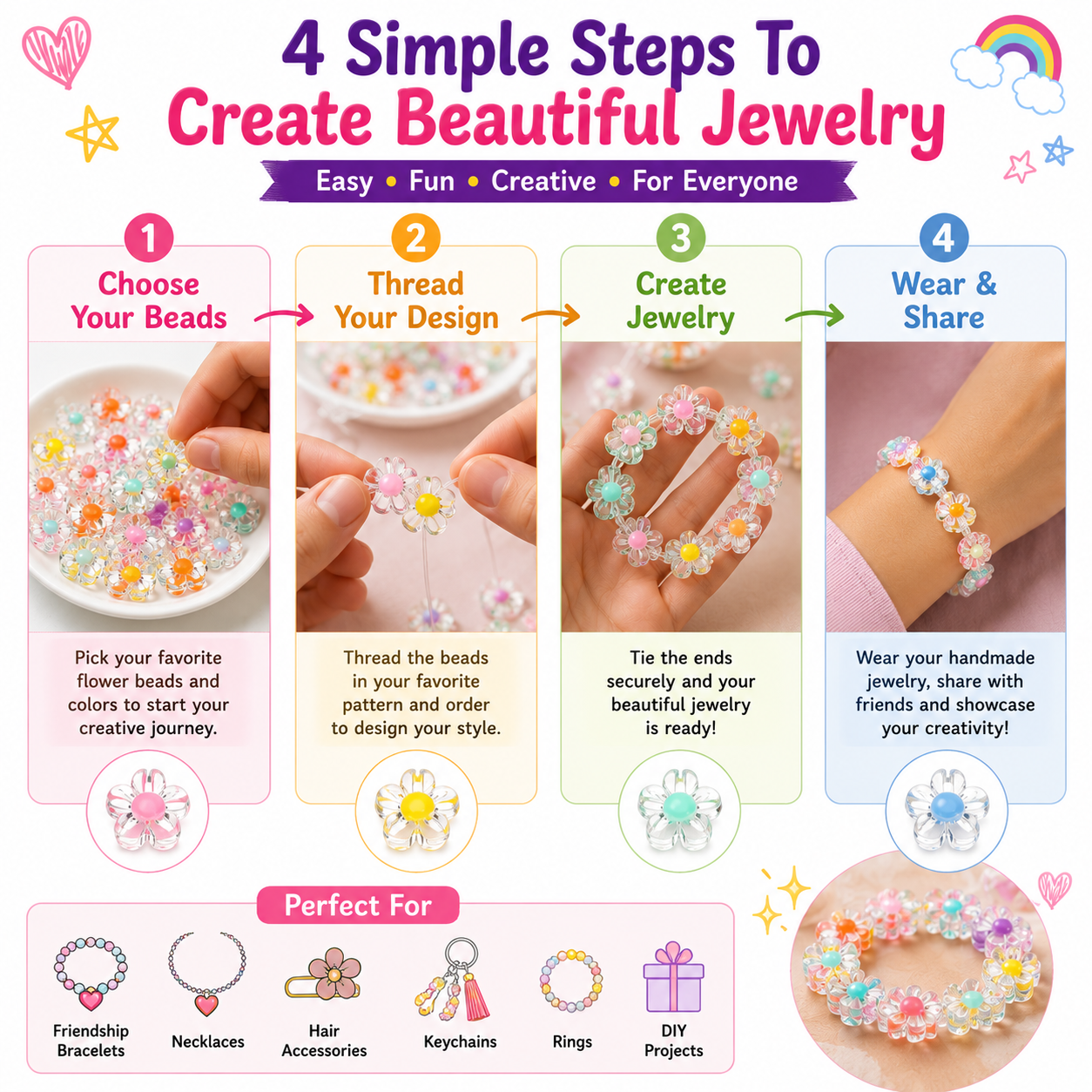 Acrylic Flower Beads for Jewelry Making – Pastel Beads for DIY Bracelets, Necklaces & Hair Accessories