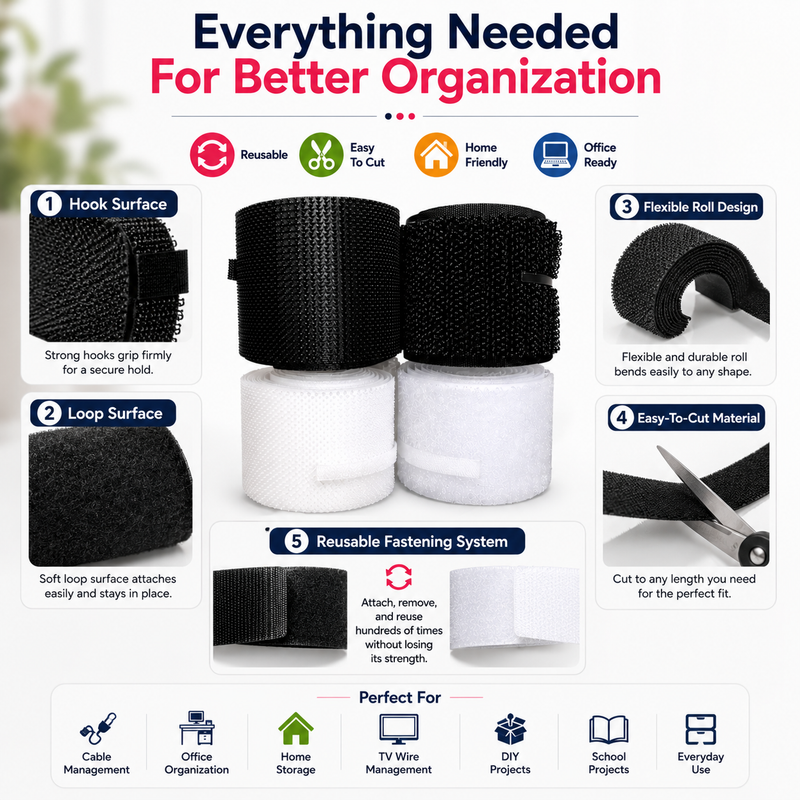 Wire organizer tape Fastening tape roll Self-gripping cable wrap