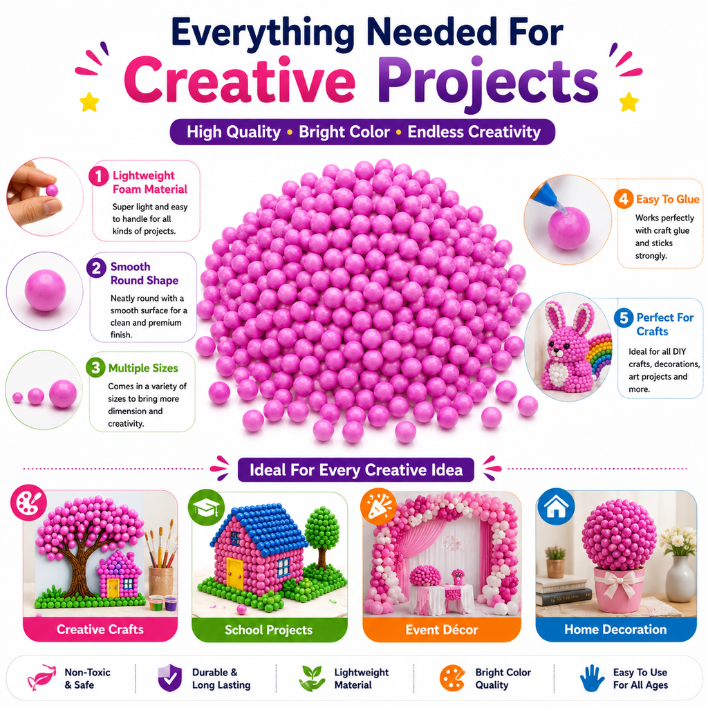DIY Pink Beads – Creative Craft Decorations for School Projects, Gift Boxes, Home Decor & Handmade Art